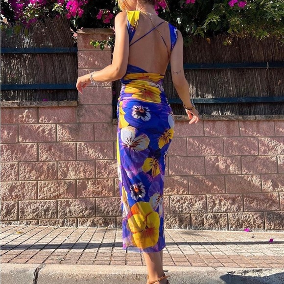 ZARA OPEN BACK PRINTED TULLE DRES - Picture 4 of 11